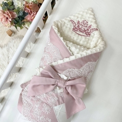 Paturica bebe din satin si tesatura minky Classic Roz